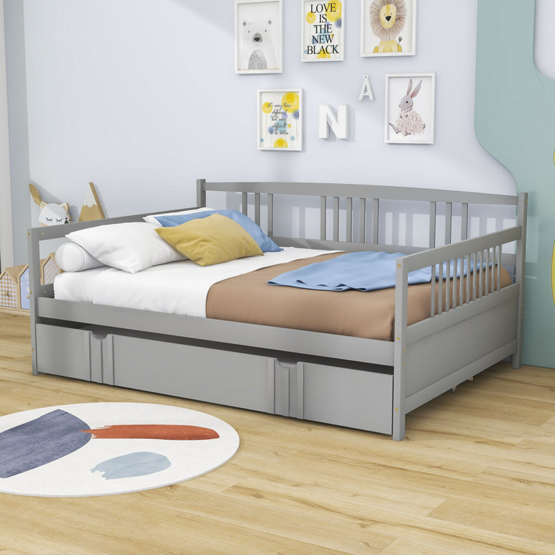 Daybed Wood Bed with Trundle, Full, Gray
