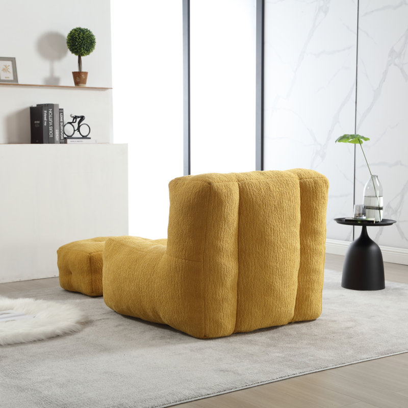 Fauteuil à billes Fluffy, Velours jaune