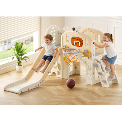 8 In 1 Toddler Slide Set, Kids Slide With Climber And Basketball Hoop, Indoor Outdoor Playset