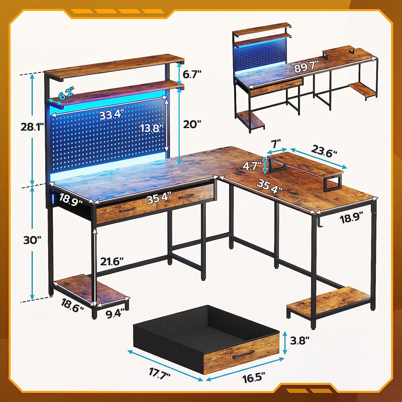 Tyreshia L-Shaped Computer Desk with Hutch, Gray/White, 58.1" H x 54.3" W x 54.3" D