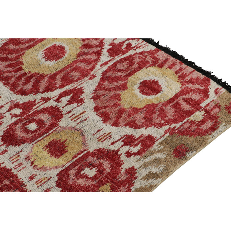 Tribal Rug In Red, Yellow, Green, White Ikats Pattern By Rug & Kilim, Rectangle 4' x 5'