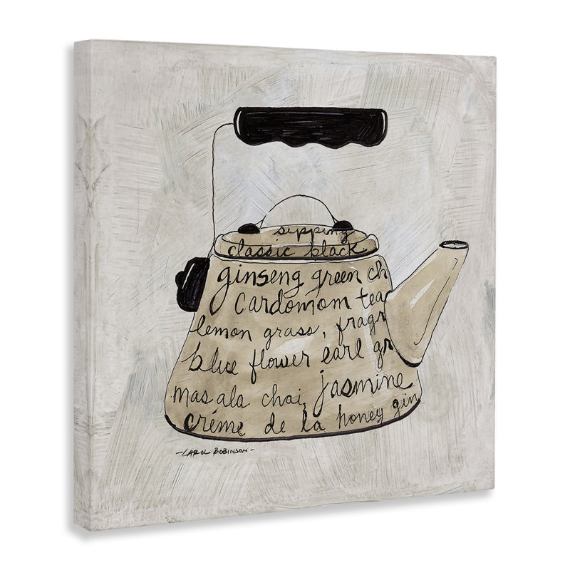 "Coffee & Tea Kettle", art mural sur toile, design par Carol Robinson, H 36 po x l 36 po