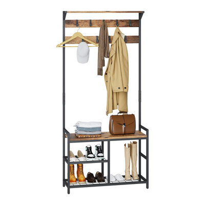 3-in-1 Hall Tree with Shoe Bench and Coat Rack - Freestanding Entryway Storage Unit with Metal Frame