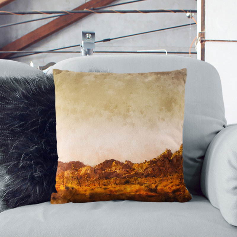 Joshua Trees Painting Square Throw Cushion, 55cm H x 55cm W x 20cm D, White