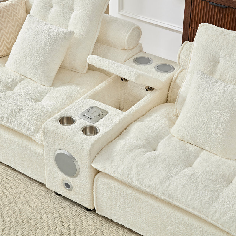 Canapé modulaire en forme de L de 142 po de large avec repose-pieds compressé en forme de L avec rallonge Blueooth et chargeur sans fil pour le salon