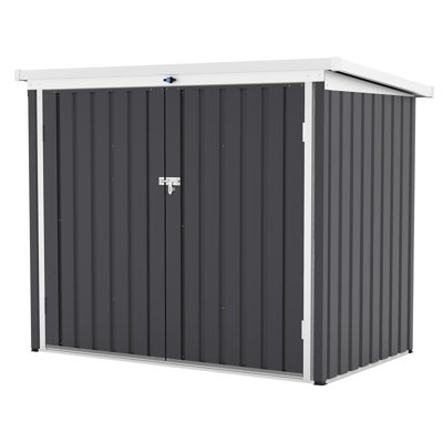 Outdoor Trash Storage Shed, 5.8x3.3 FT Galvanized Steel Storage Cabinet with Sloped Roof and Lock Latch