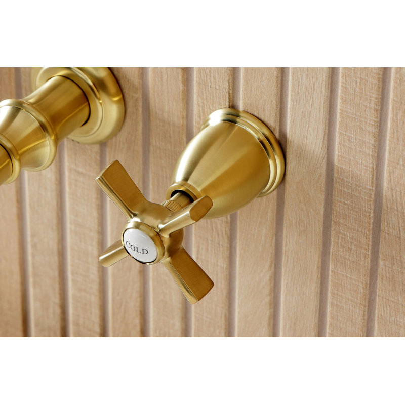 Kingston Brass Millennium Two-Handle 3-Hole Wall Mount Roman Tub Faucet, Brushed Brass