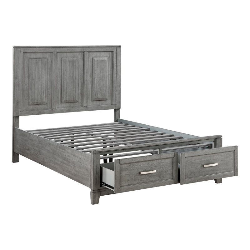 Garretson Bed Frame With 2-Drawer Footboard Storage, Full, Gray