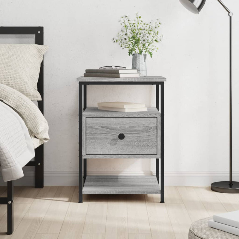 Agshin 40cm W Iron Bedside Table, Grey Sonoma, Individual