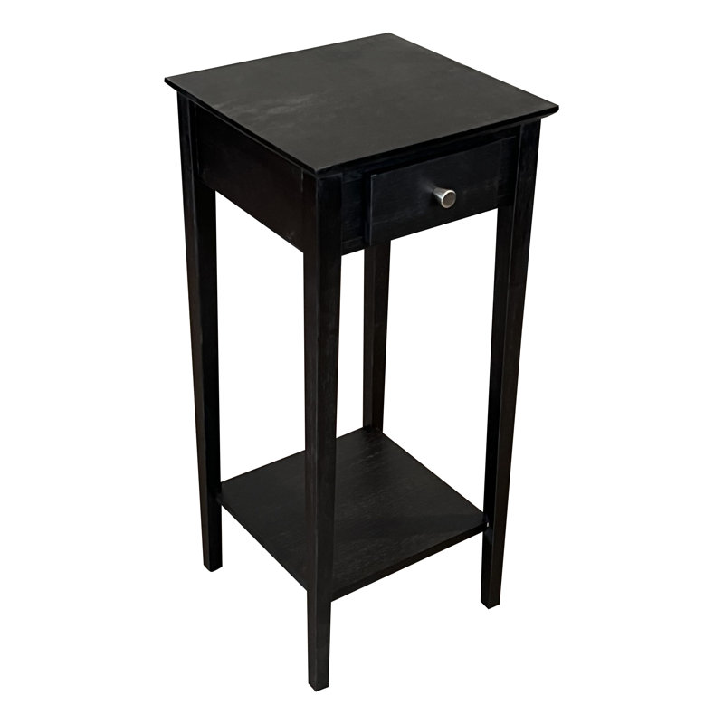 Amreece Solid Wood End Table with Storage, Charcoal Gray