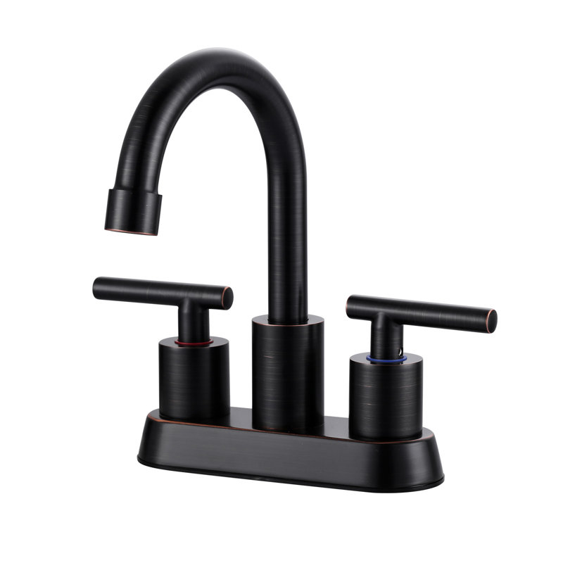 4-Inch Centerset Double Handle Bathroom Sink Faucet With Pop Up Drain And Water Supply Lines, Bronze