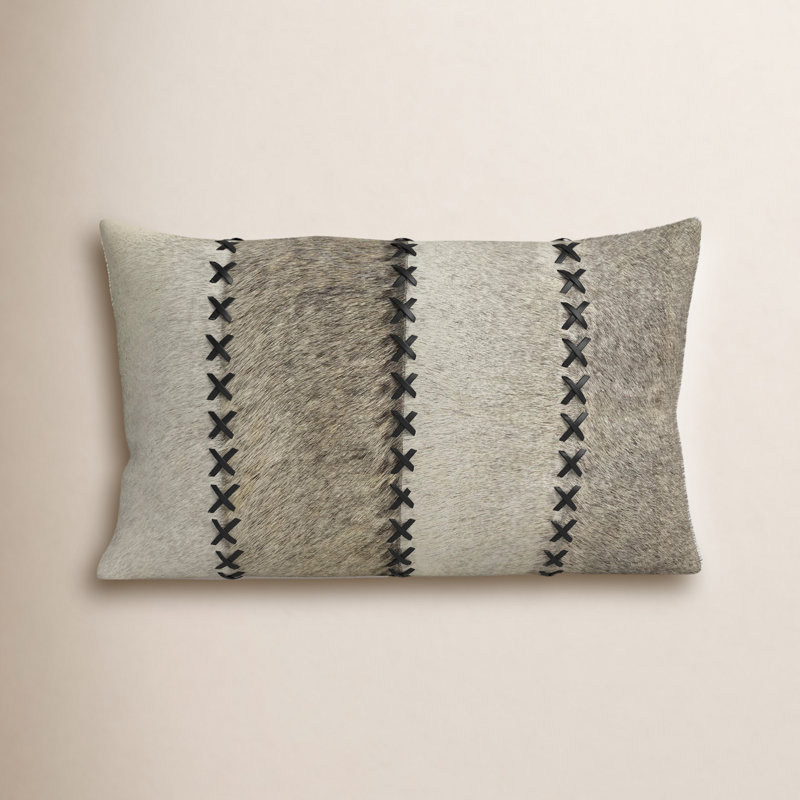 Ilara Patchwork Leather/Suede Lumbar Pillow, Down Blend