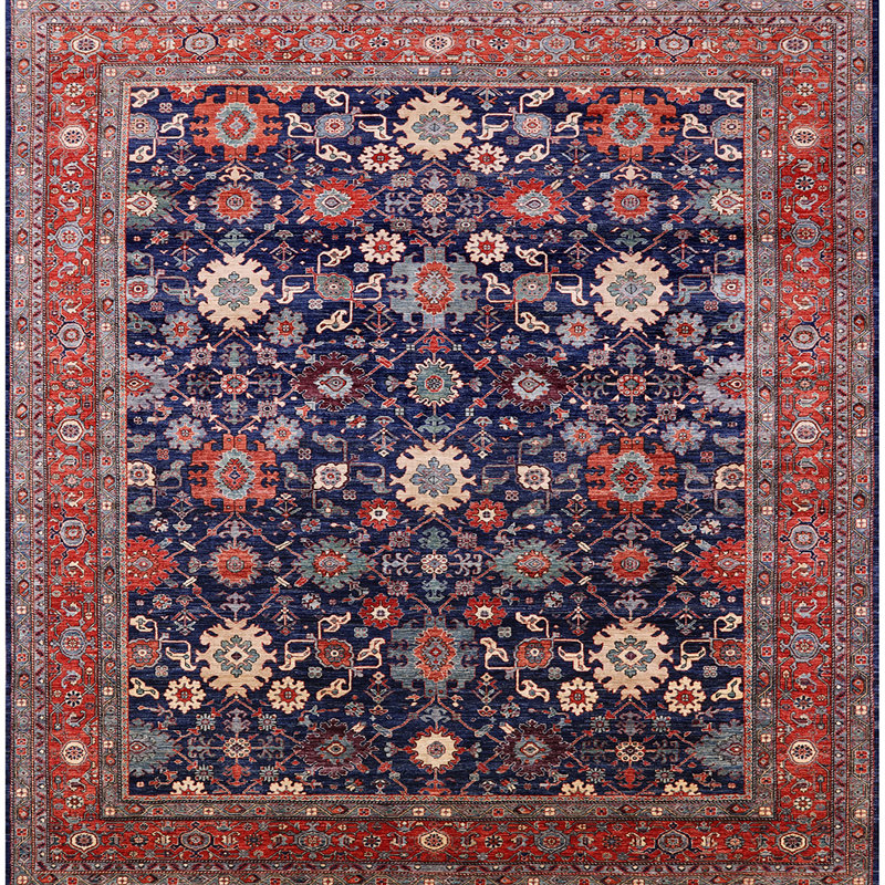 Tapis oriental bleu / rouge, Carré 6 pi