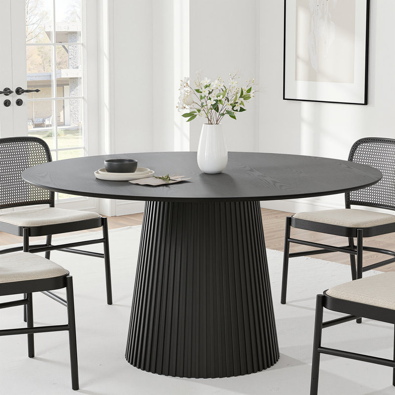Solid Wood Round Pedestal Dining Table, 29.3" H x 52" L x 52" W, Black