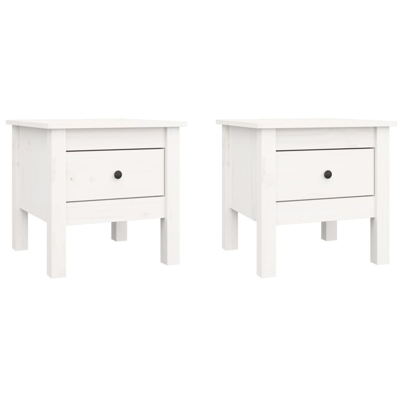 Kishawn Solid Wood Side Table Set, White