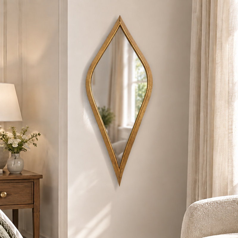 Elegant Teardrop Wall Mirror - Handcrafted Gold Foil Accents