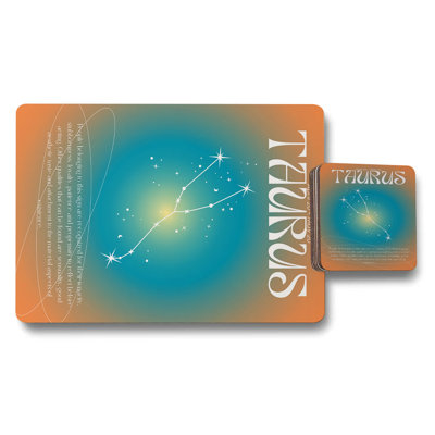 Taurus Constellation Placemat And Coaster Set 12 Piece With Wooden Bottom