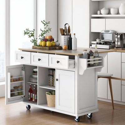 53.1" Kitchen Island with Drop-Leaf + Internal Storage Racks by Lark Manor