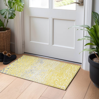 Machine Washable Indoor/Outdoor Christain ACN1370 Yellow Rug