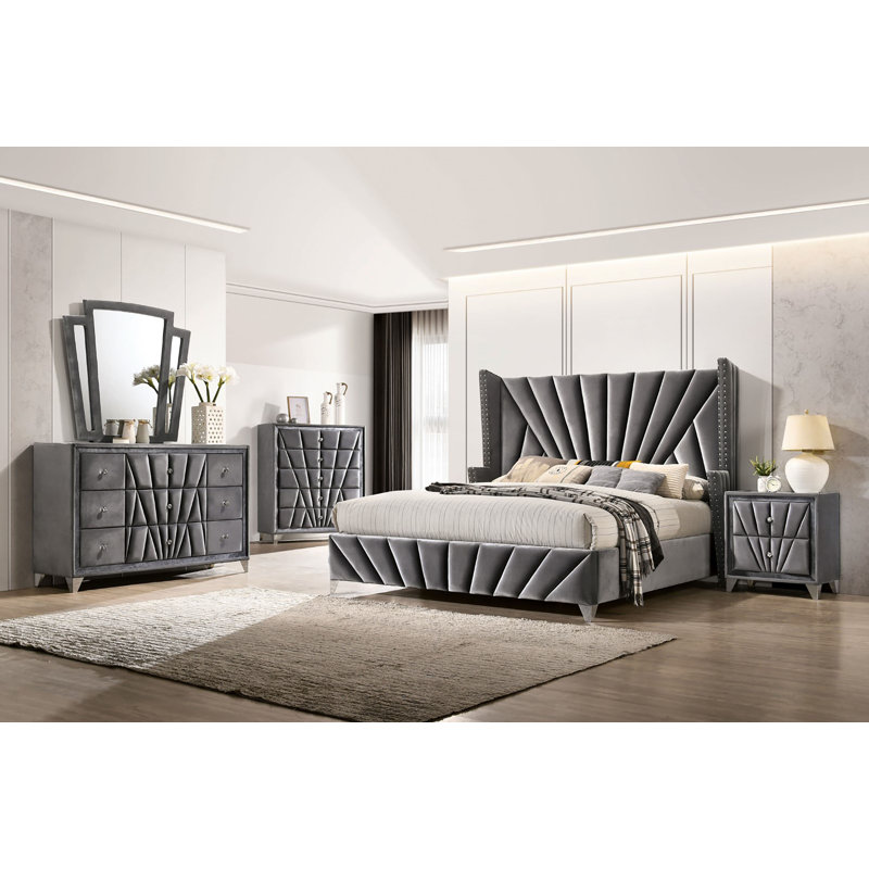 Table de chevet 2 tiroirs Gizur, gris