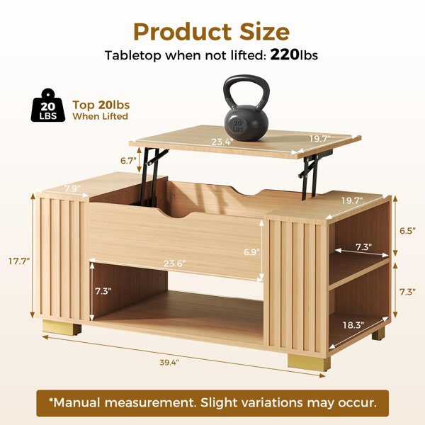 Latitude Run® 39" Lift Top Coffee Tables, Centre Table With Hidden ...