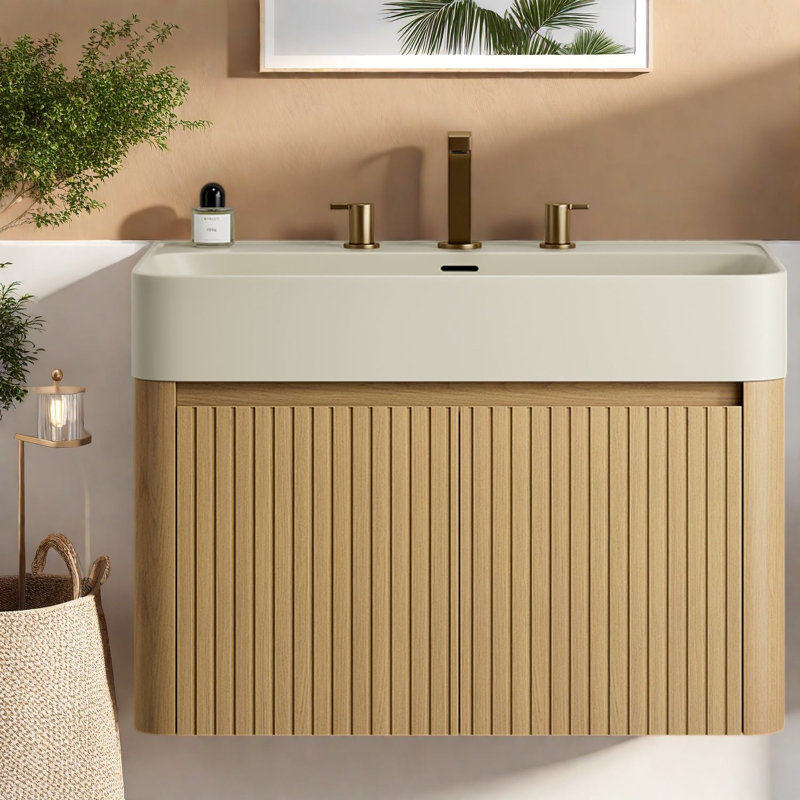 Meuble-lavabo flottant de 36 pouces avec lavabo, surface solide, salle de bain moderne, 29.53