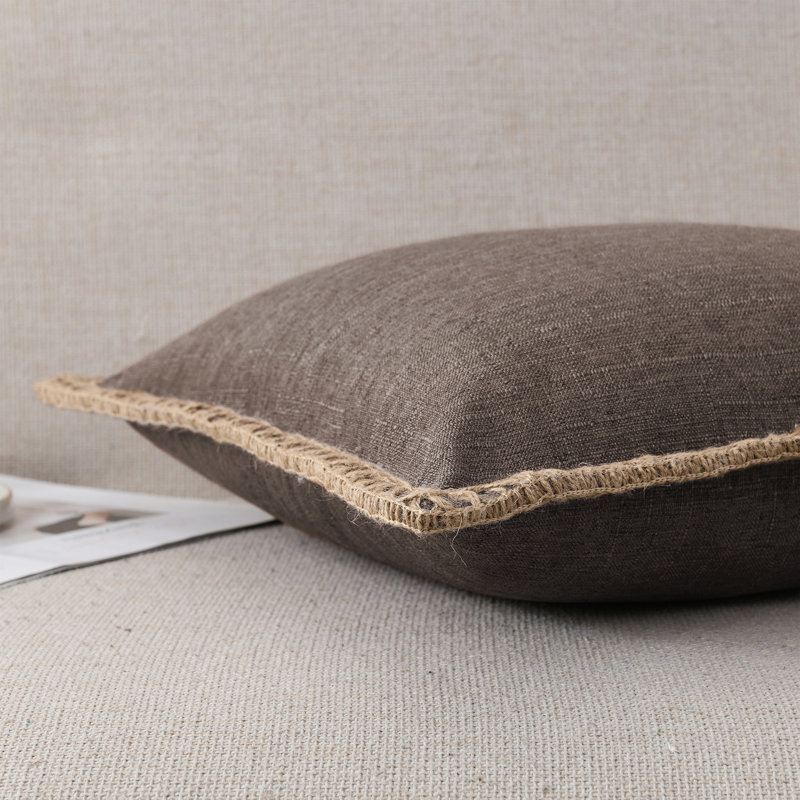 NordECO HOME Farmhouse Trimmed Burlap Linen Polyester Pillow Cover (Set of 2)