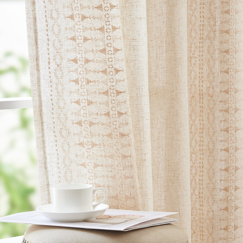 Paire de rideaux semi-transparents en lin Kidist, Ivoire/beige, L 50 po x L 84 po