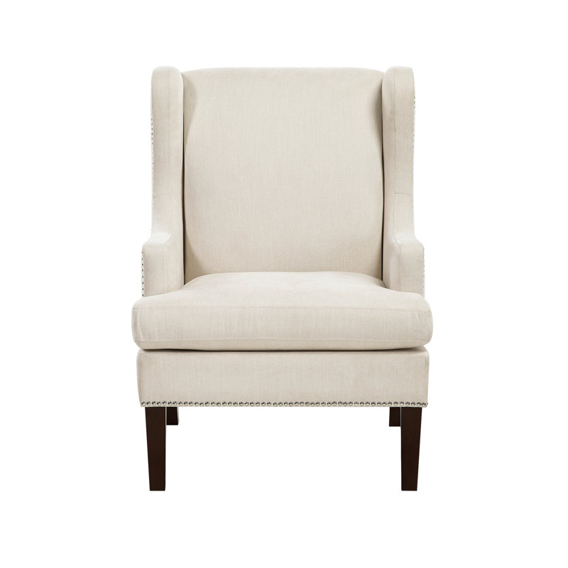Chaise d'appoint en tissu beige, siège rembourré en mousse, garniture cloutée, chaise de salon élégante dans la chambre, beige, garniture d'attraction