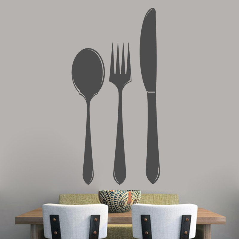 Adhésif décoratif cuillère fourchette, Gris foncé