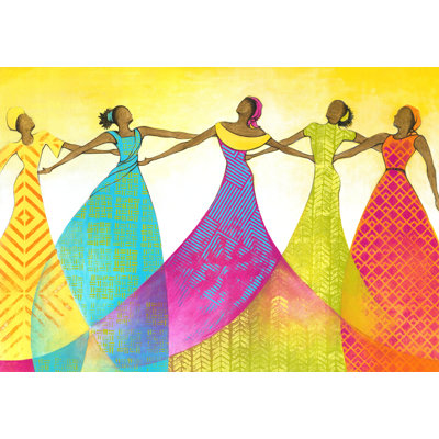 Five Women Arm In Arm Bright Colors - Wrapped Canvas Art Prints