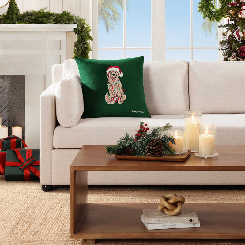 Tommy Bahama Holiday Retriever Green Throw Pillow, Square 20", Green