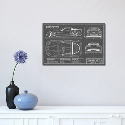 Corvette (C6) Grand Sport, noir par Action Blueprints - impression sur toile tendue