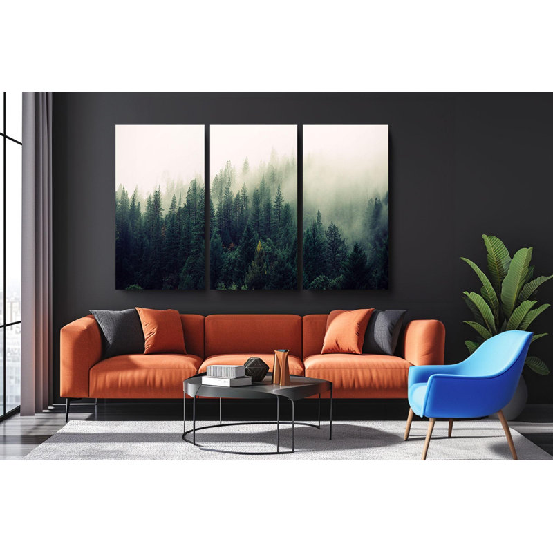 Art mural sur toile Triptych - Misty Forest, art mural sur toile Triptych, H 24 po x l 48 po