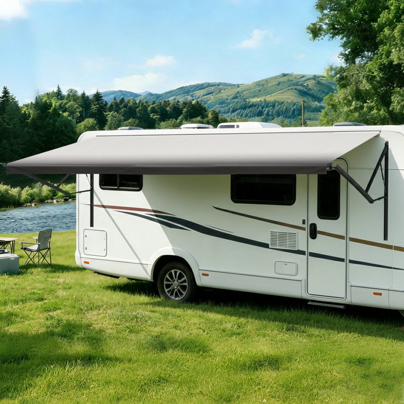 Retractable Rv/Patio Awning, Heavy Duty Weatherproof Canopy With Lights, One-Touch Swich, Black, 69.24" H x 240" W x 96" D