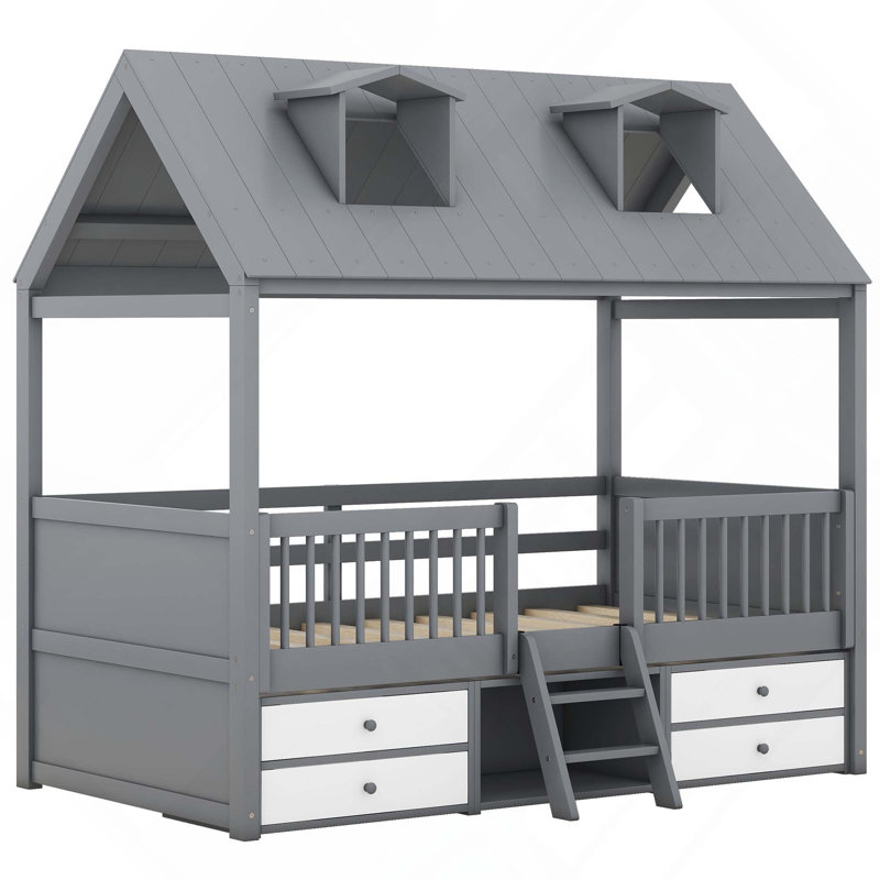 Structure de lit simple en bois, Grey
