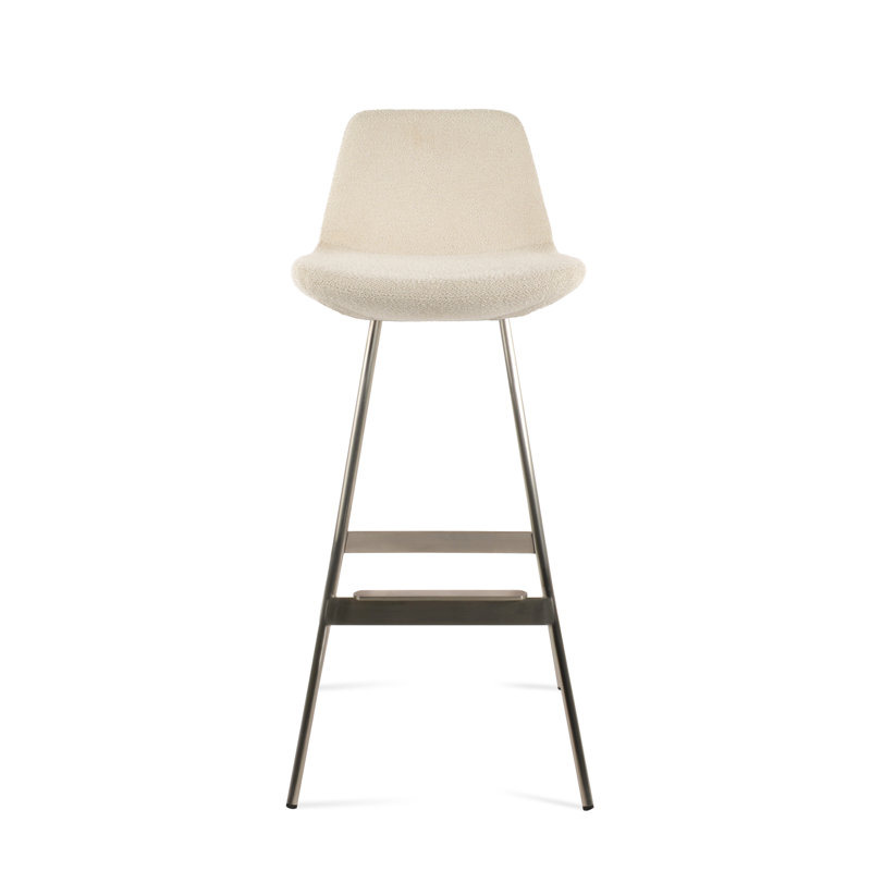Tabouret Pera Balat, Bouclé blanc cassé, Acier Inoxydable, Tabouret de comptoir (siège d'une hauteur de 24 p