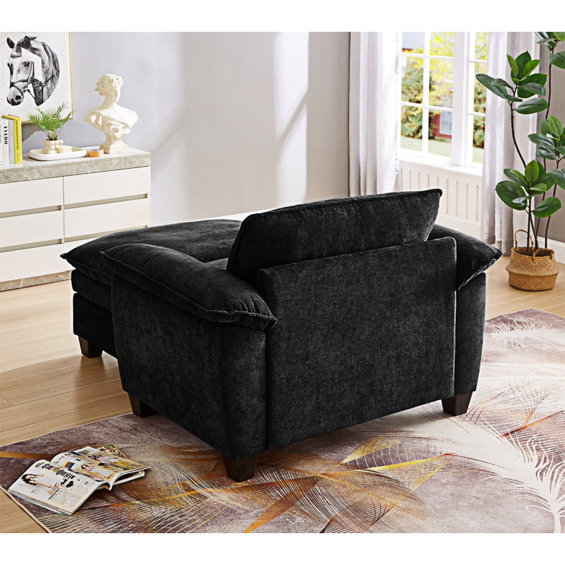 Chaise longue rembourrée avec repose-pieds et rangement, Noir