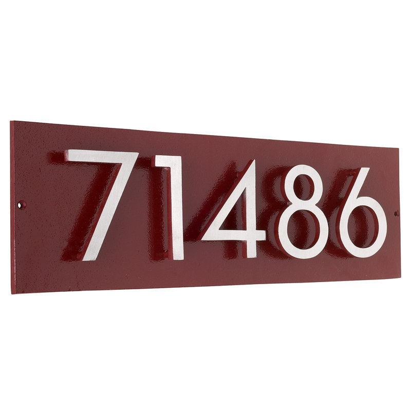 Plaque d’adresse murale sur 1 ligne flottante, Rouge brique, Nickel satiné deux tons, Oui
