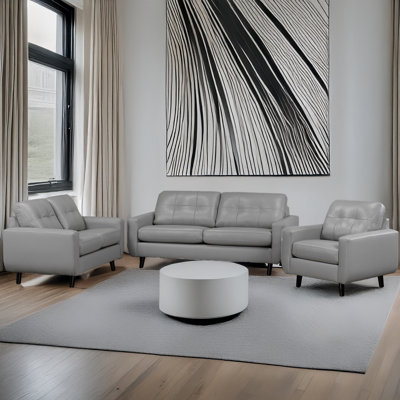 Tiena Leather Sofa & Loveseat & Chair Set, Gray
