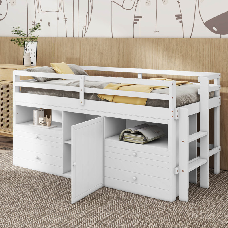 Lit mezzanine avec 4 tiroirs Jonee, Blanc