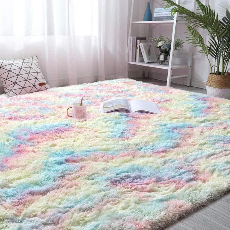 Tapis arc-en-ciel fait à la main, Rectangle 7,6 pi x 10 pi
