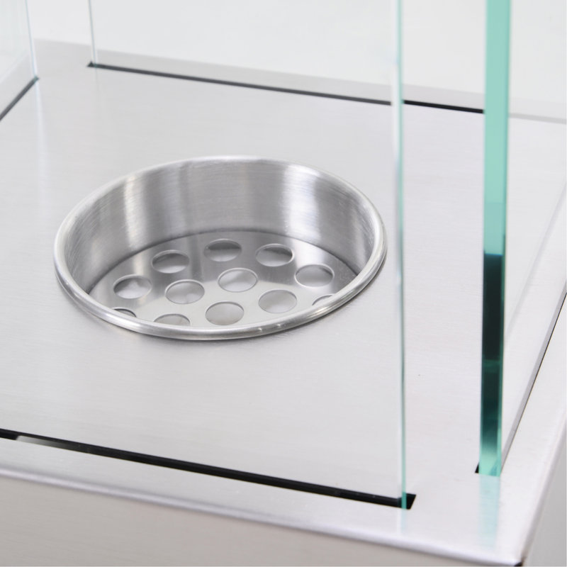 Foyer à brûleur à éthanol de 0,10 gallon, plateau de table de 7,69 po, acier inoxydable, chaleur de 160 pieds carrés, 2 heures, galle de table en acier argenté, heures de combustion,
