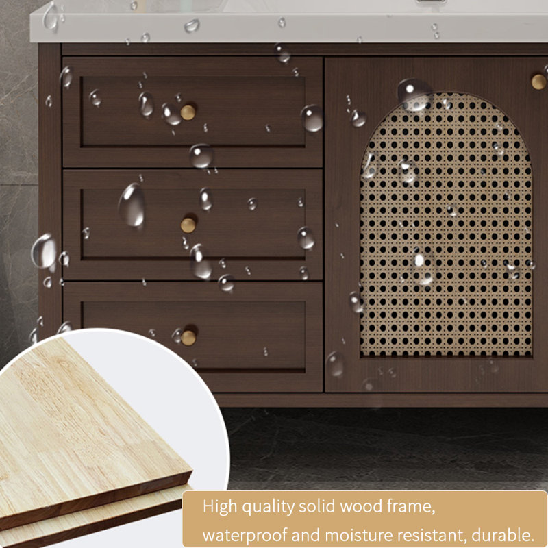 Simple retro light luxury bathroom cabinet, Walnut