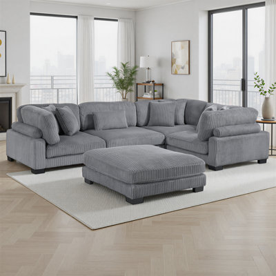 Canapé modulaire moderne 5 pièces avec repose-pieds en velours côtelé et rembourrage en mousse Brinsley