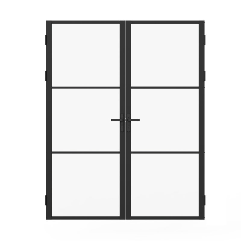 Porte-fenêtre double extérieure moderne à grille métallique noire, entièrement vitrée, pour maison, 64 po x 80 po