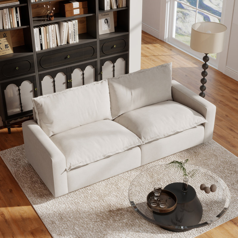 Canapé 2 pièces en tissu d'ameublement modulaire en lin pour petits espaces, Beige