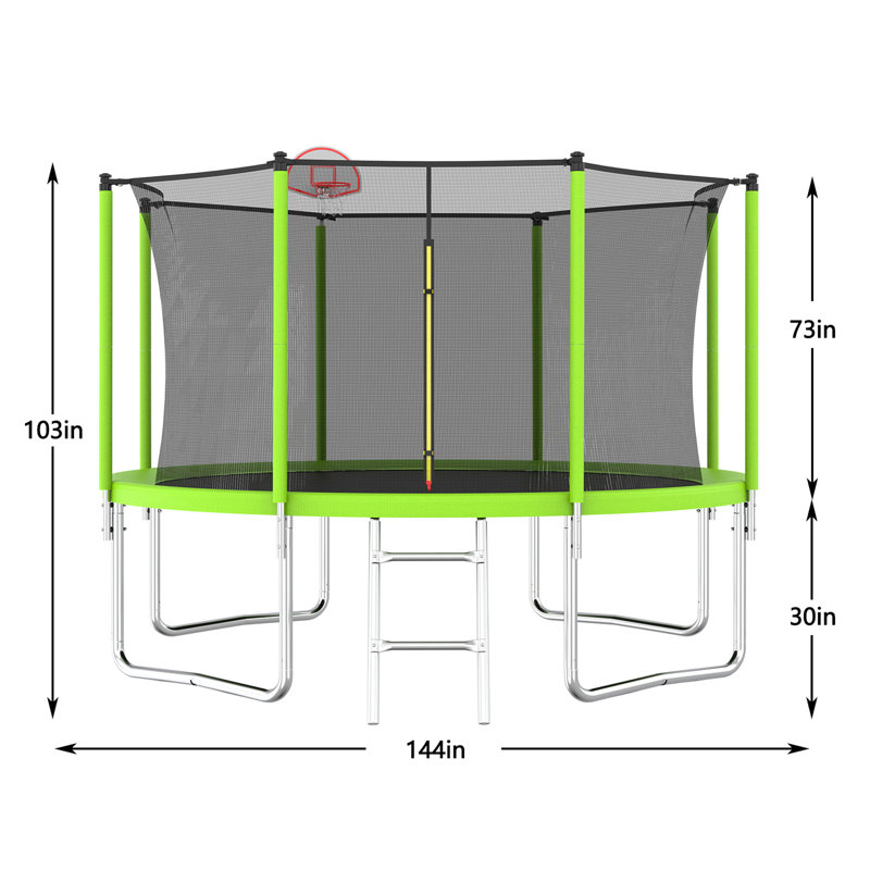 Green 12ft Trampoline with Safety Enclosure and Ladder