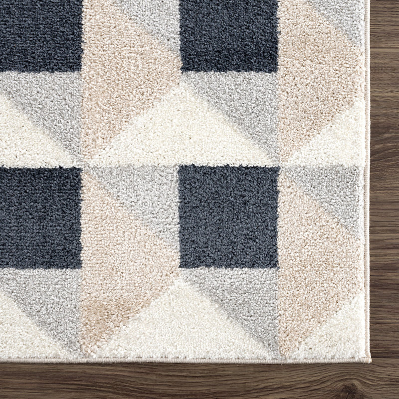 Gradislava NUE100A Square Grid Pattern Cream Black Area Rug, Rectangle 5'3" x 7'6"