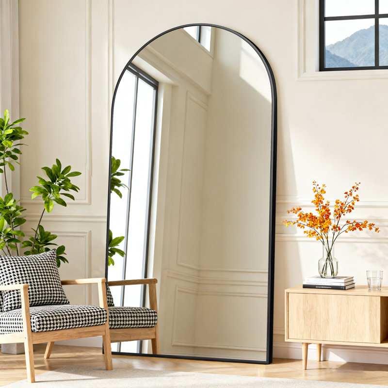 Grand miroir de sol moderne Malesha , Noir, H 71 po x l 32 po